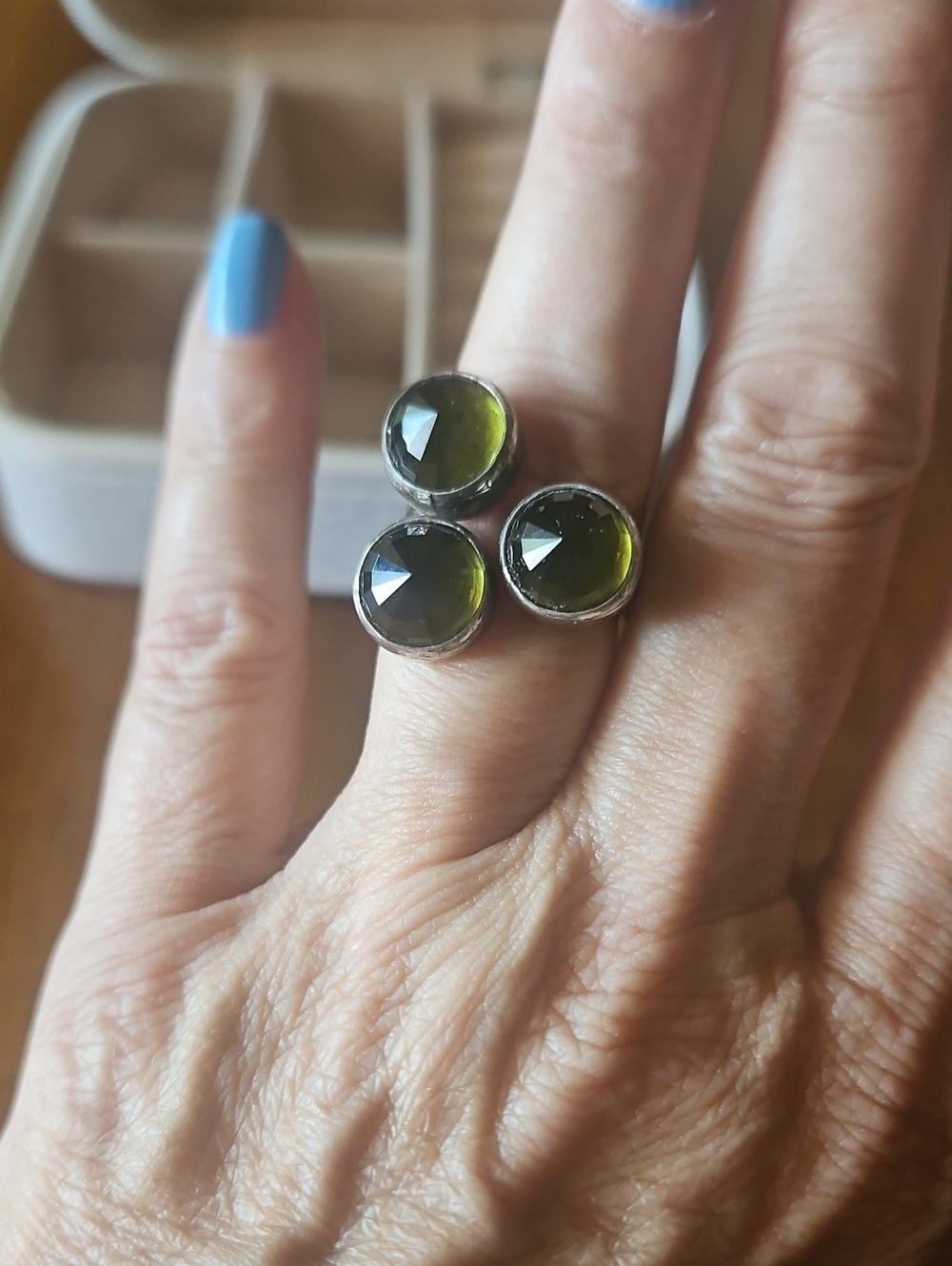 5 For $15 Green Trio Stone Silver Ring - Women's Fashion Jewelry